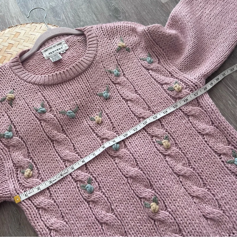 Vintage cottagecore 3D embroidered‎ floral sweater pink grannycore dainty